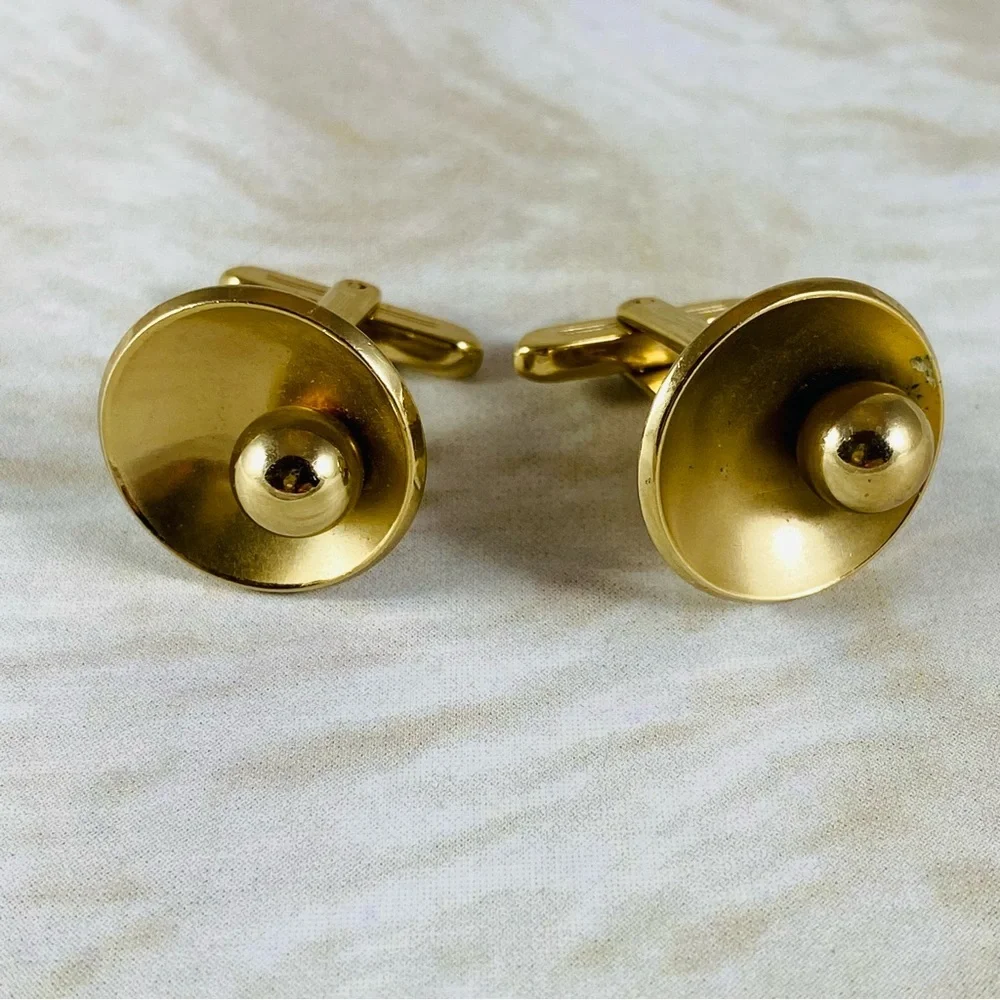 Vintage Gold Cuff Links in the shape of a martini with olive.
